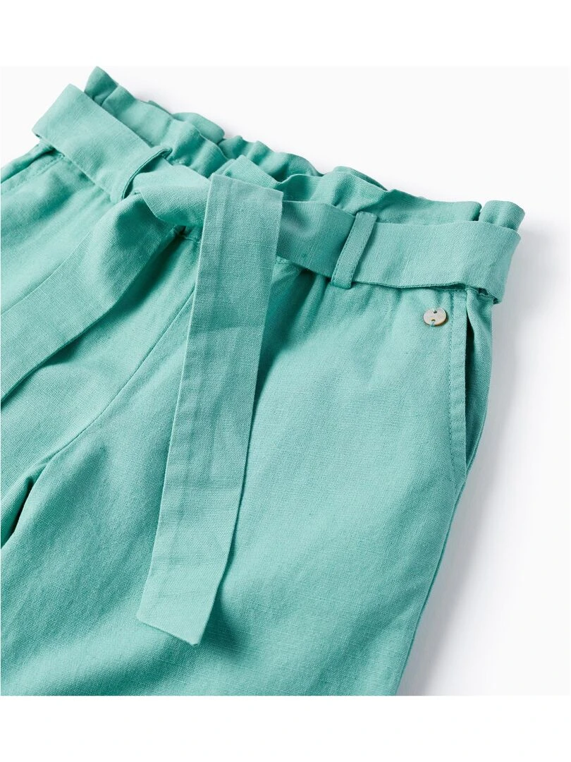 Pantalon en Coton et Lin pour Fille 'Wide Leg'   Vert