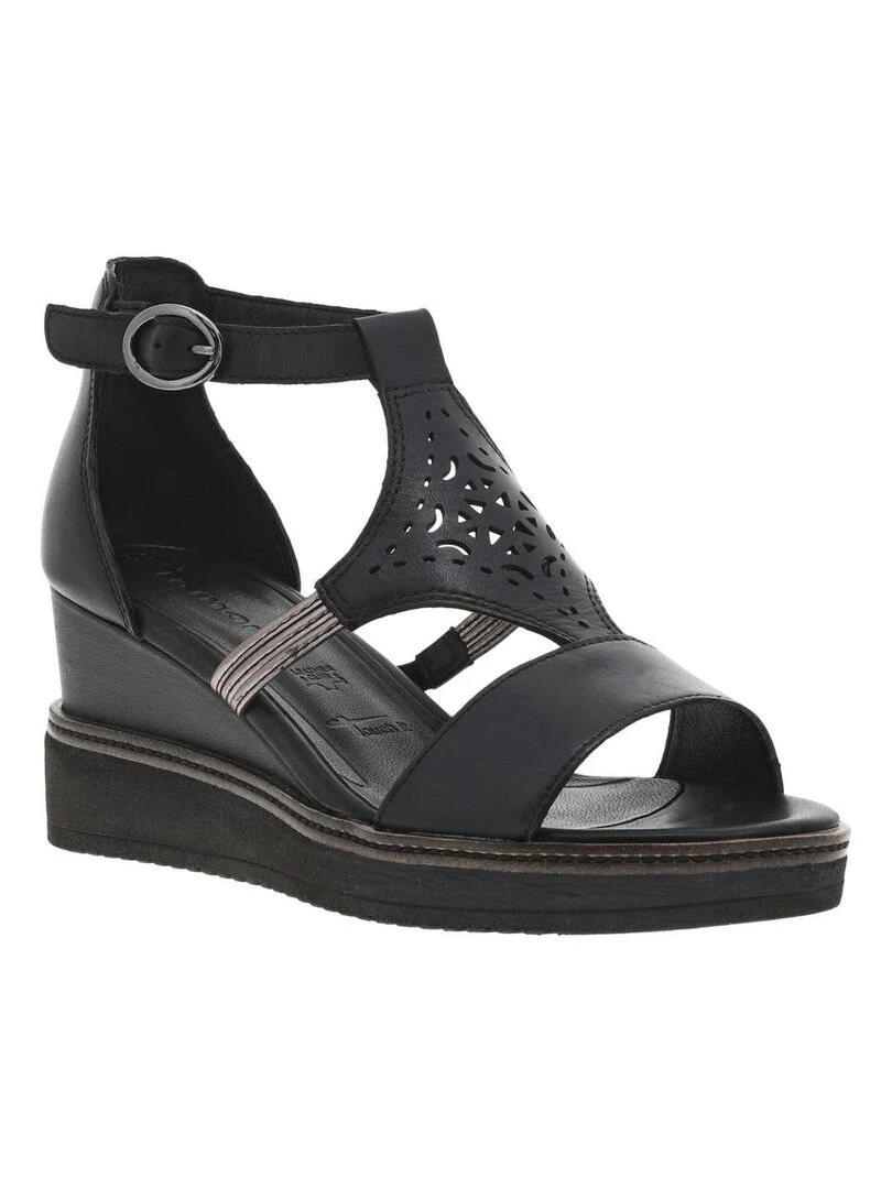 TAMARIS Nu pieds cuir talon compensé haut Noir