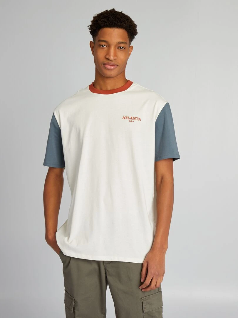 T shirt en coton color block à col rond + d'1m90 Gris/blanc