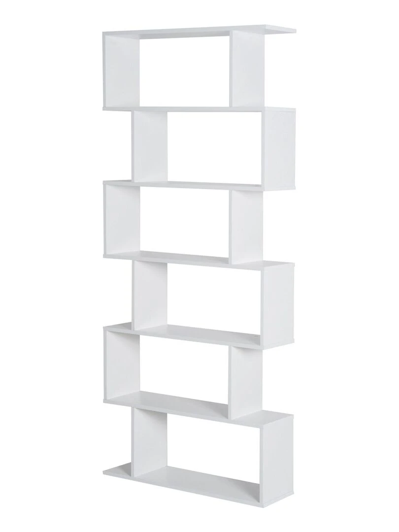 Bibliothèque étagère zig zag design contemporain 80L x 23l x 192H cm 6 niveaux blanc Blanc