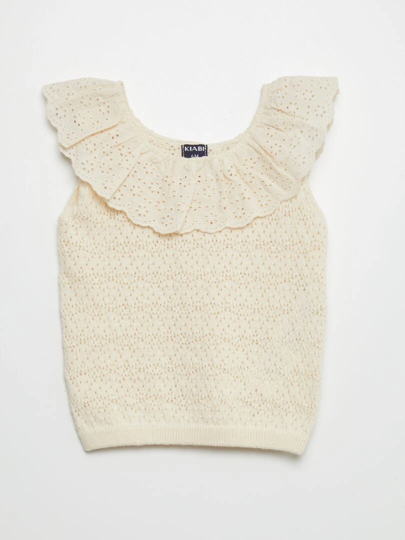 Pull sans manches en broderie anglaise Beige