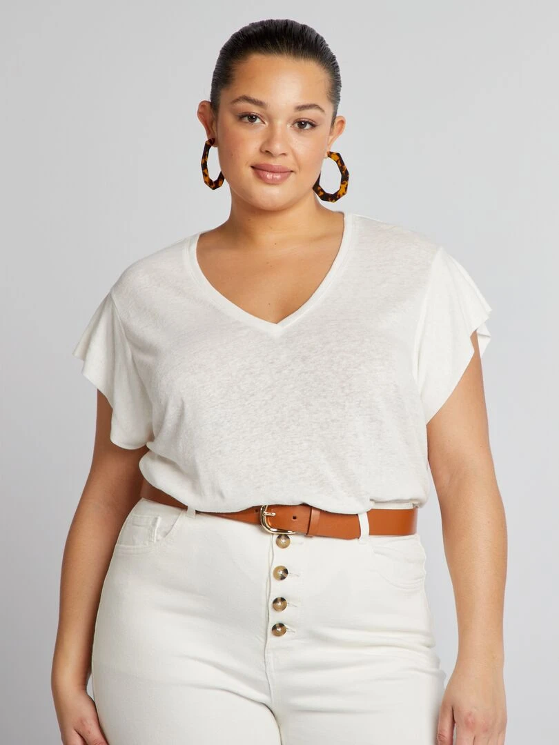 Tee shirt en lin manches chauve souris blanc
