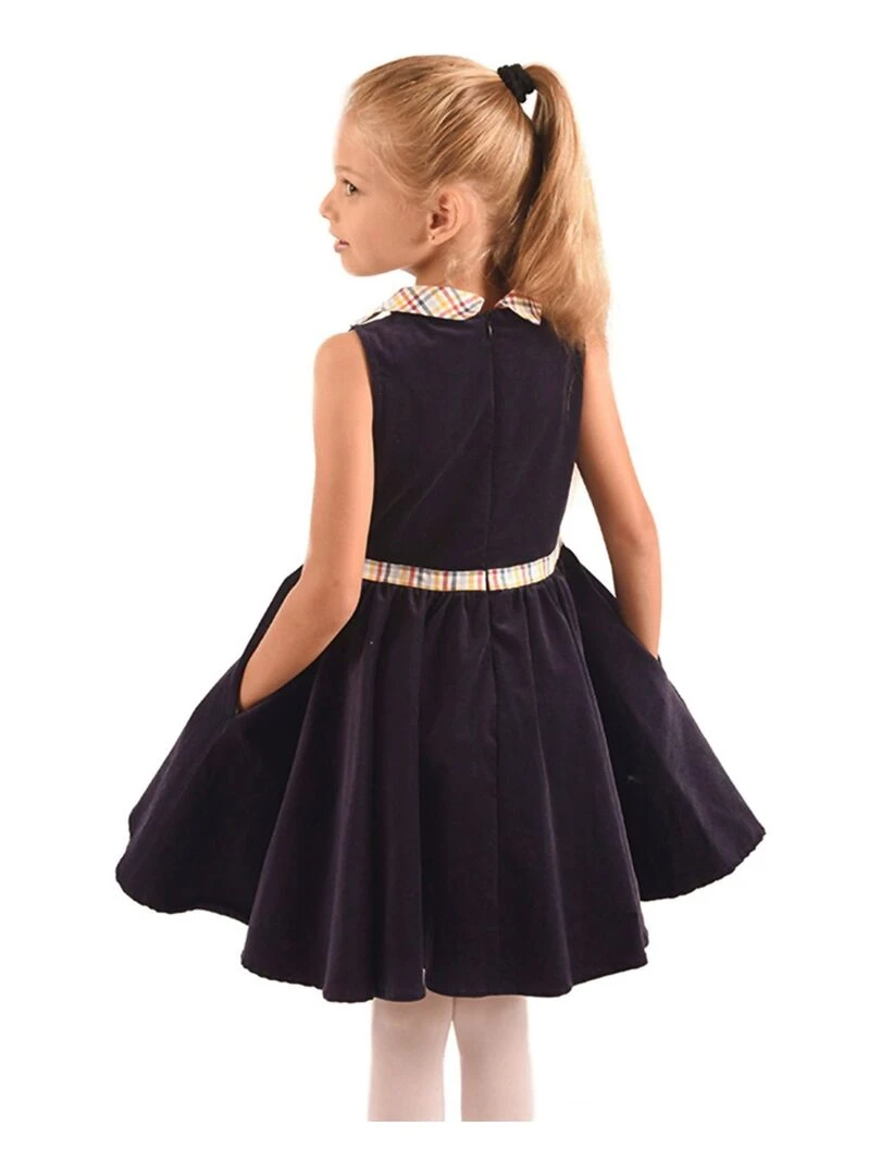 Robe qui Tourne Fille Velours Bleu Marine Col Claudine HEPBURN 'LA FAUTE A VOLTAIRE' Bleu marine