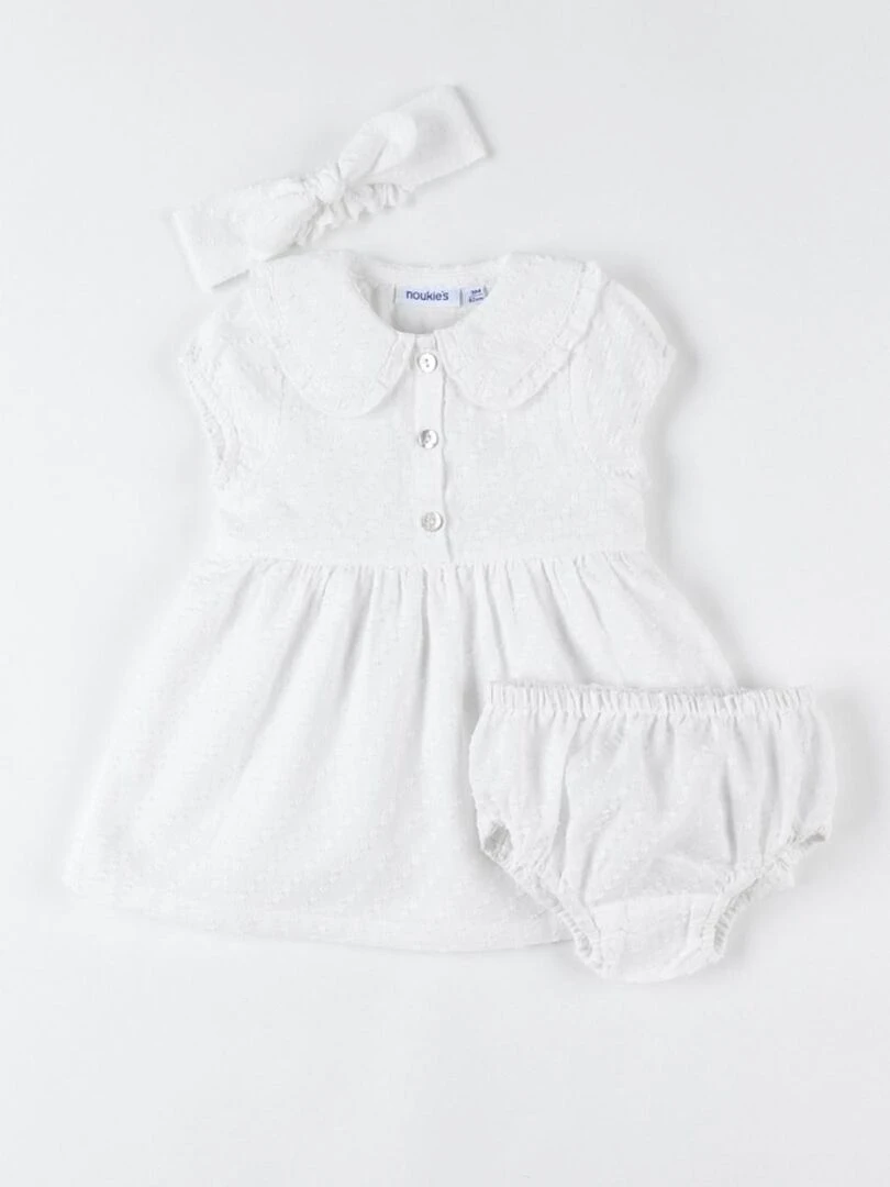 Set cérémonie robe + bloomer + bandeau    Noukie's   Blanc