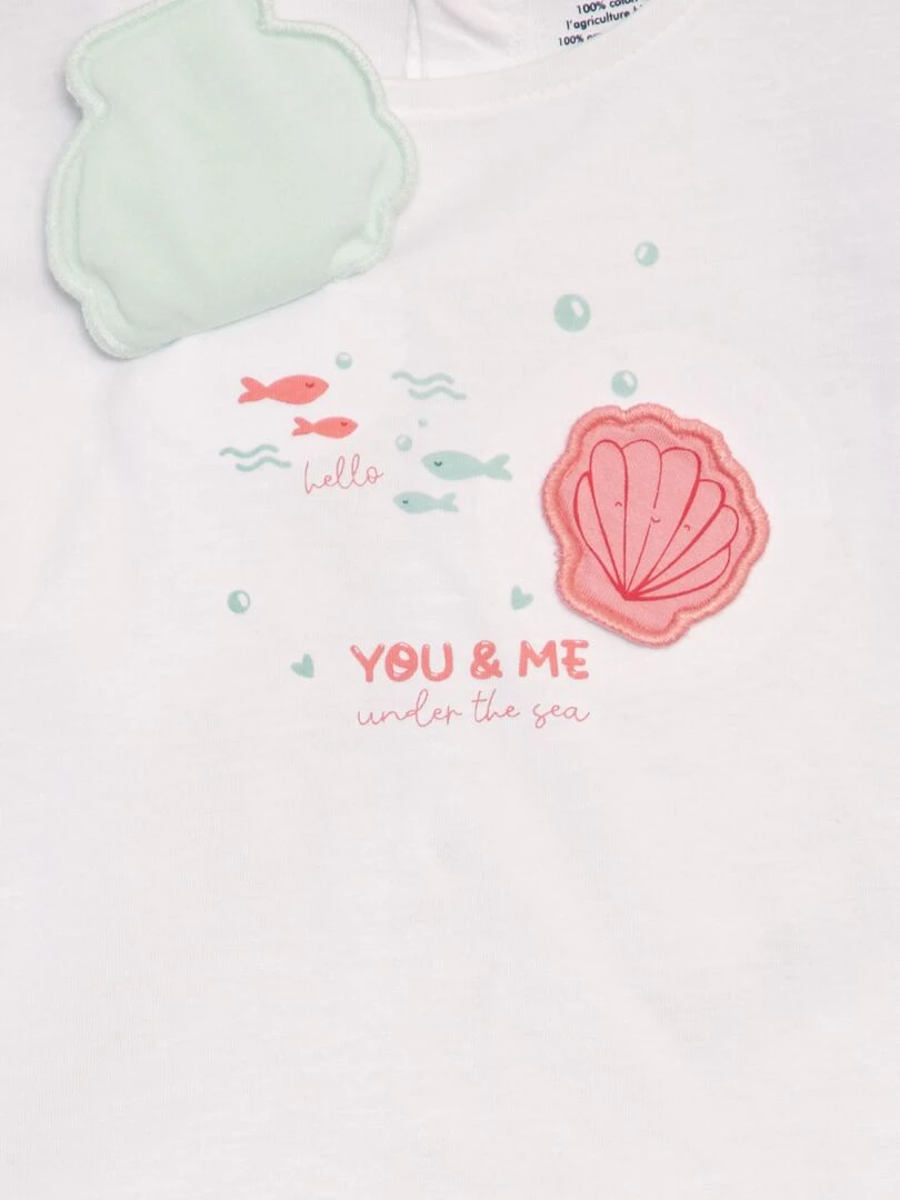 T shirt imprimé 'Coquillage' + animation en relief   Blanc coquillage
