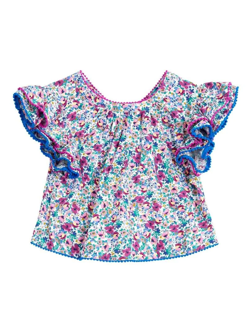 Blouse Fleurie Fille  Violette Bleu Roi  Manches Papillons  BUTTERFLY   'LA FAUTE A VOLTAIRE'   Violet
