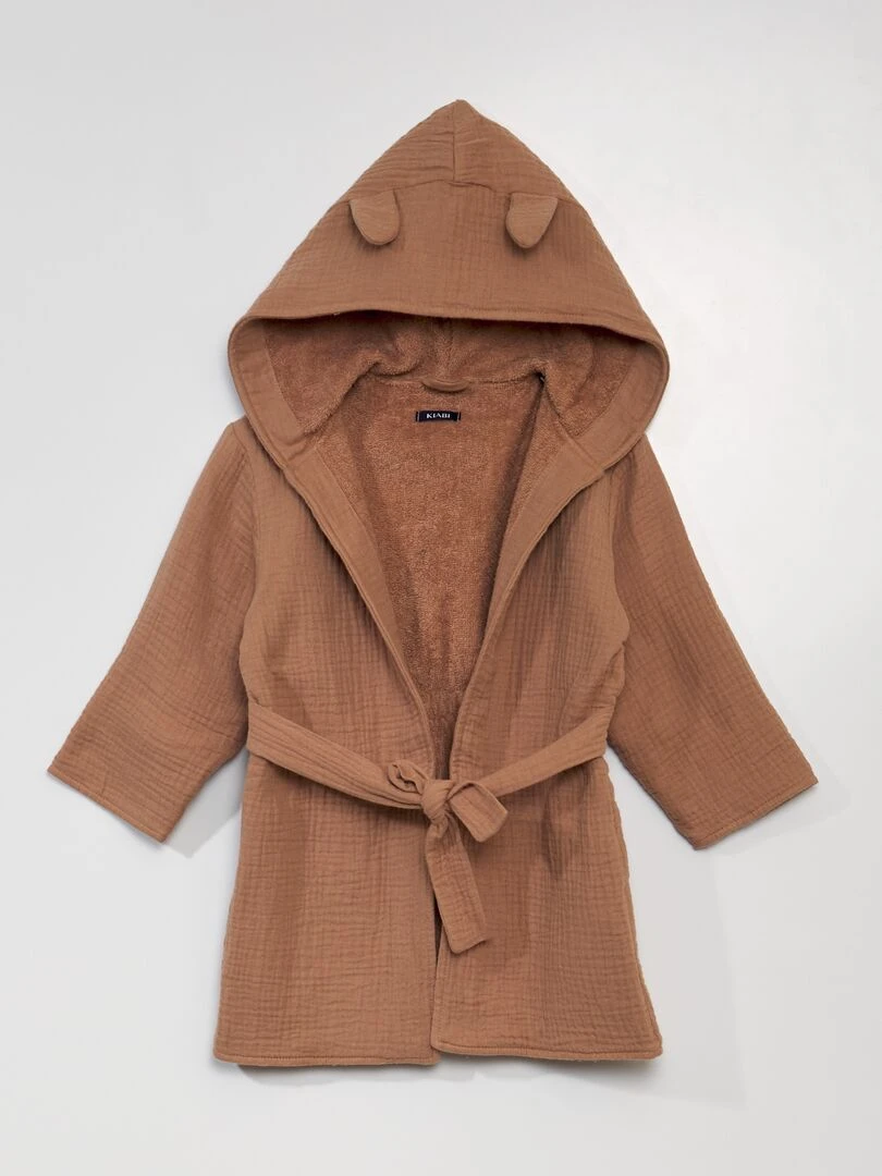 Peignoir de bain en double gaze de coton Camel