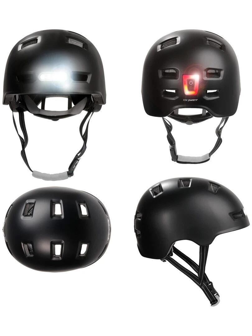 Casque Vélo Skater avec éclairage avant et arrière Noire L(57 61cm) EN1078 Noir Noir