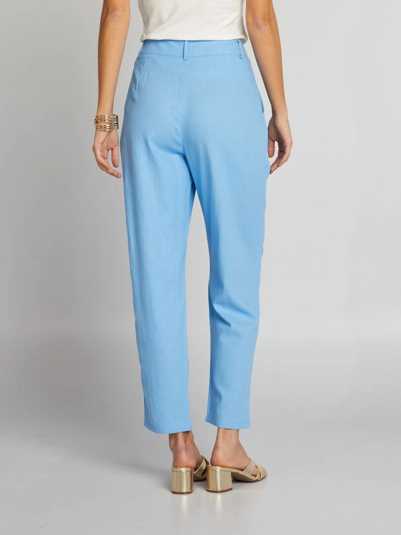 Pantalon carotte en lin   Bleu