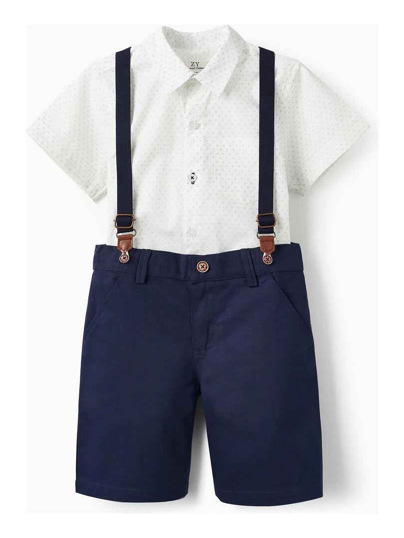 Chemise à manches courtes + Short avec bretelles pour garçon CÉRÉMONIE Blanc