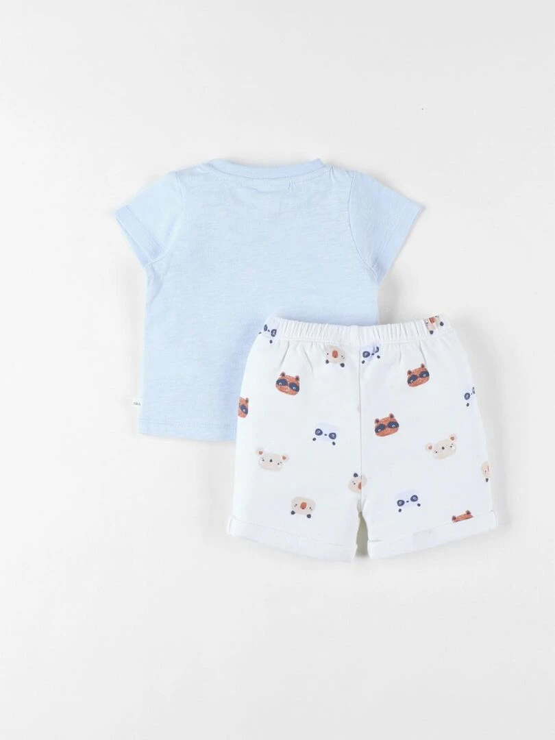 Set t shirt + short imprimé animalier écru/bleu clair Noukie's Bleu