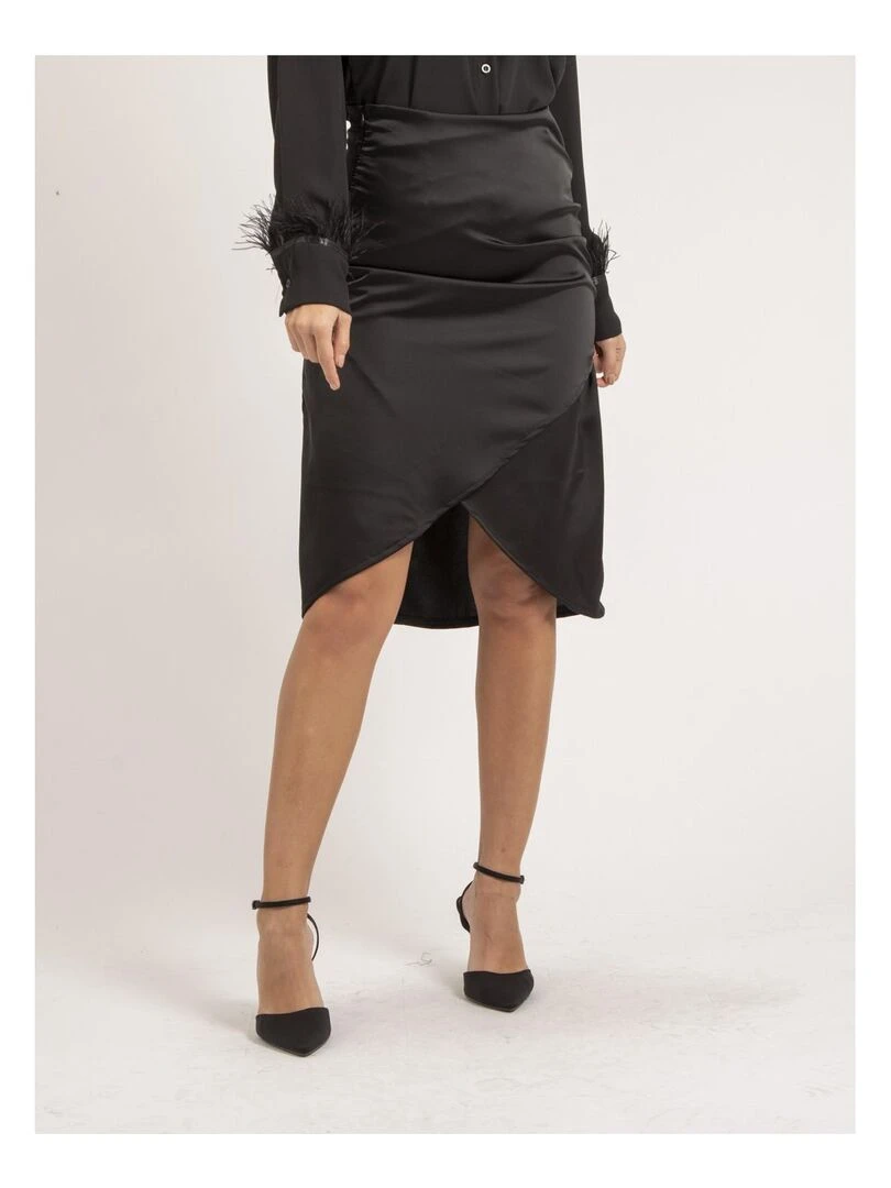 Jupe mi longue satin XARENA Noir