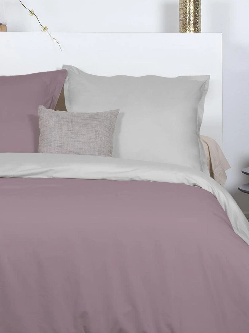 Housse de couette 220x240 cm + 2x taies d'oreiller 63x63 cm Percale de Coton Gris Mauve Multicolore