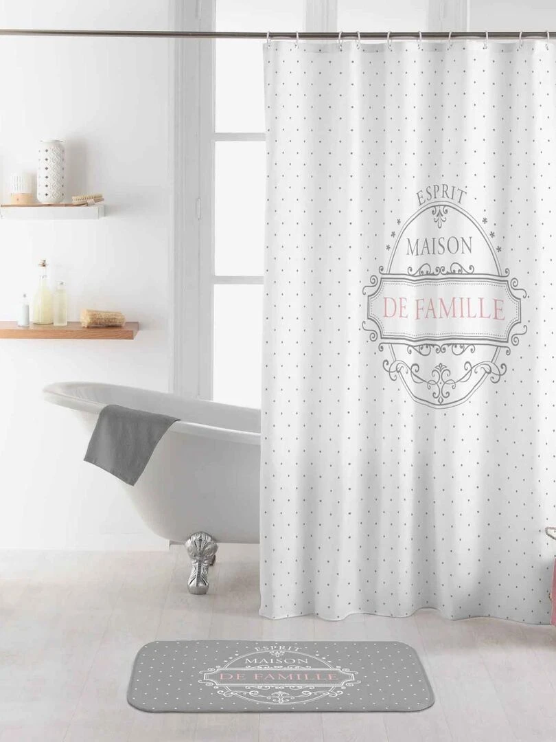 Rideau de douche imprimé maison de famille Blanc