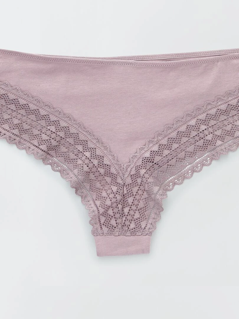 Lot de 3 tangas coton dentelle   rose grisé/écru/vert