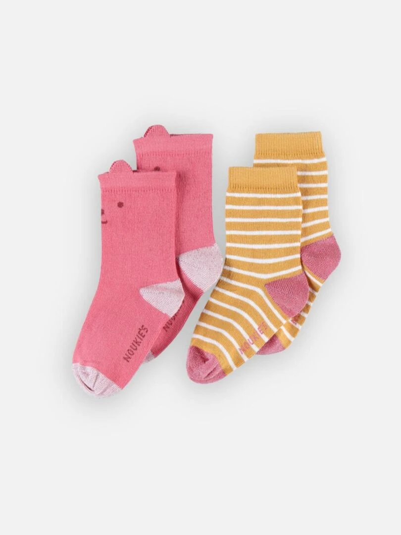 Set de 2 paires de chaussettes rose/jaune Noukie's Rose