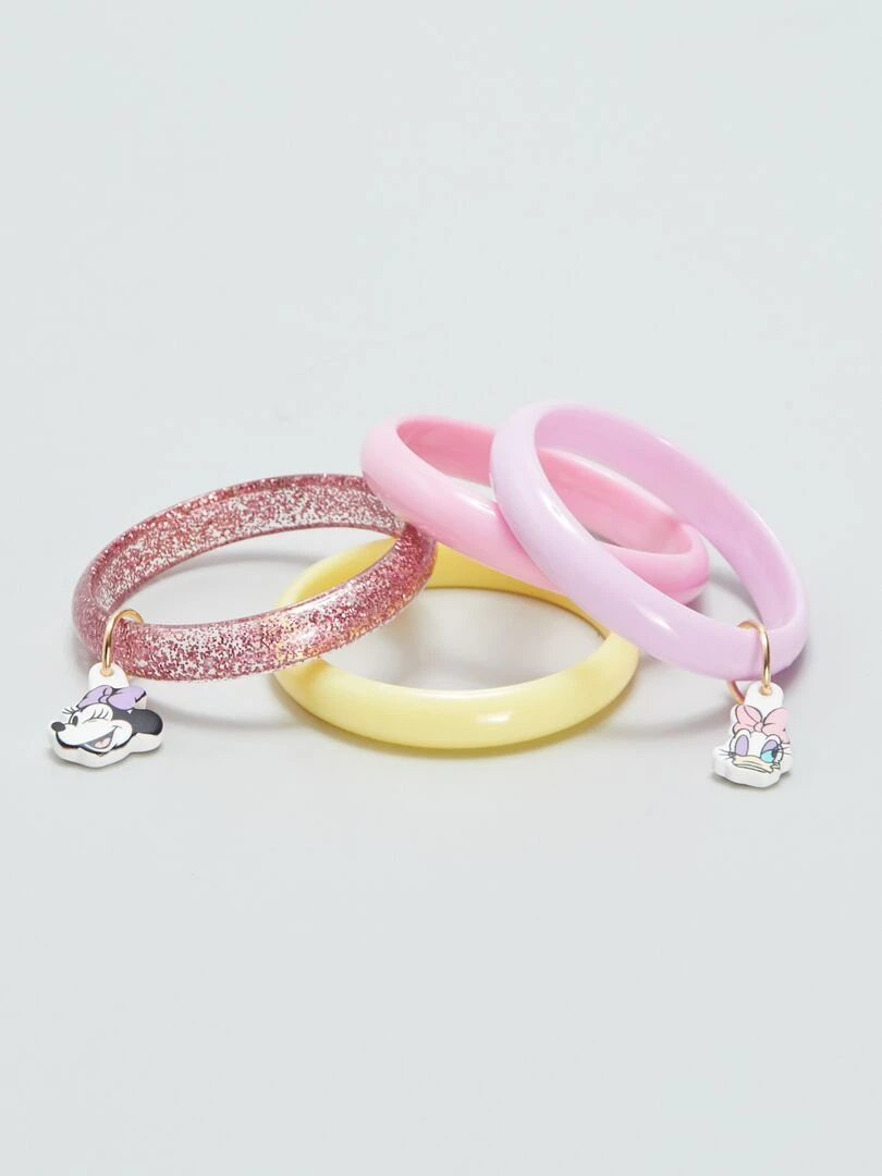 Lot de 4 bracelets + 4 bagues 'Daisy et Minnie'   Rose
