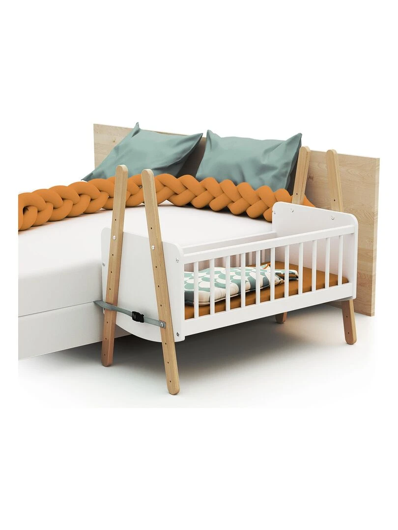 AT4 Berceau cododo en bois PIRATE Blanc et Hêtre Verni 40 x 80 cm Blanc Marron