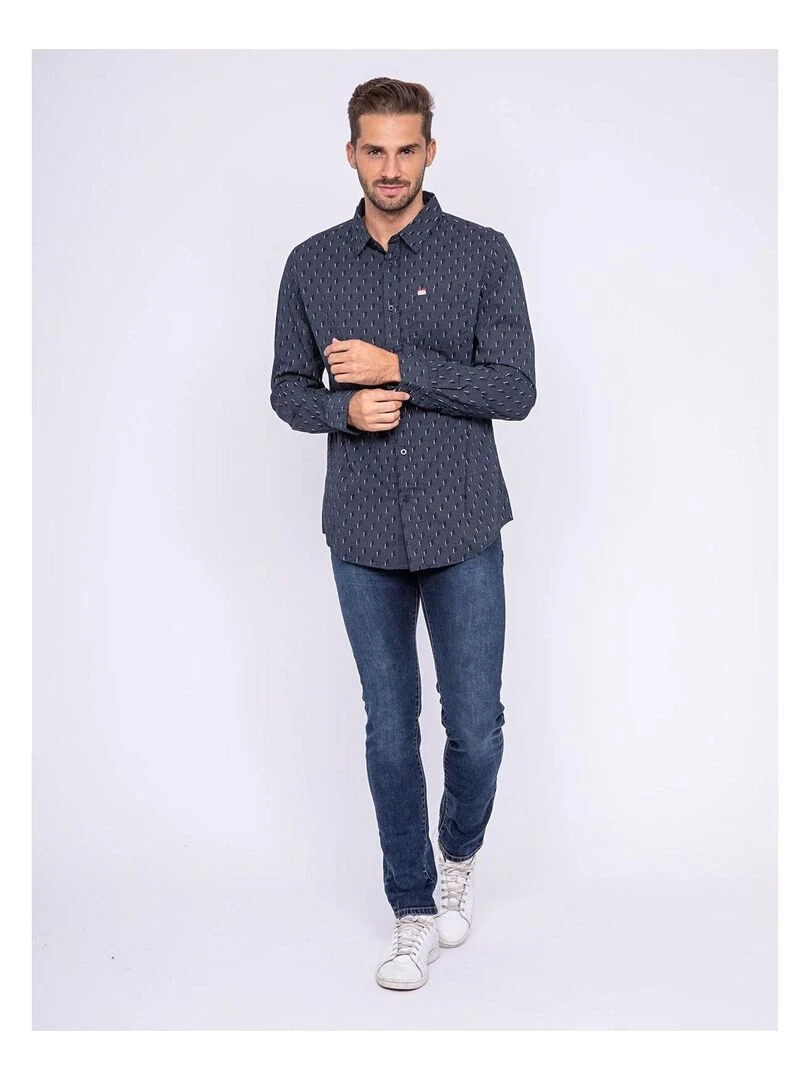 Chemise manches longues motifs TEMPO   Bleu marine