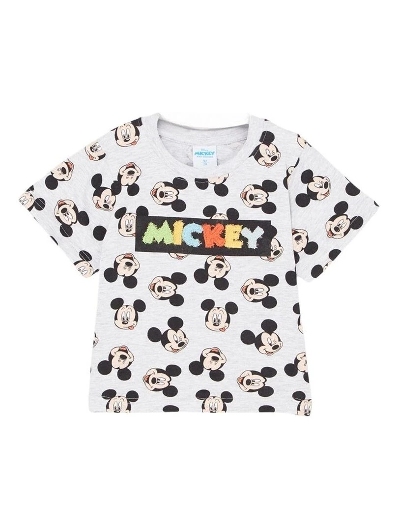 Disney T shirt garçon imprimé Mickey en coton Gris
