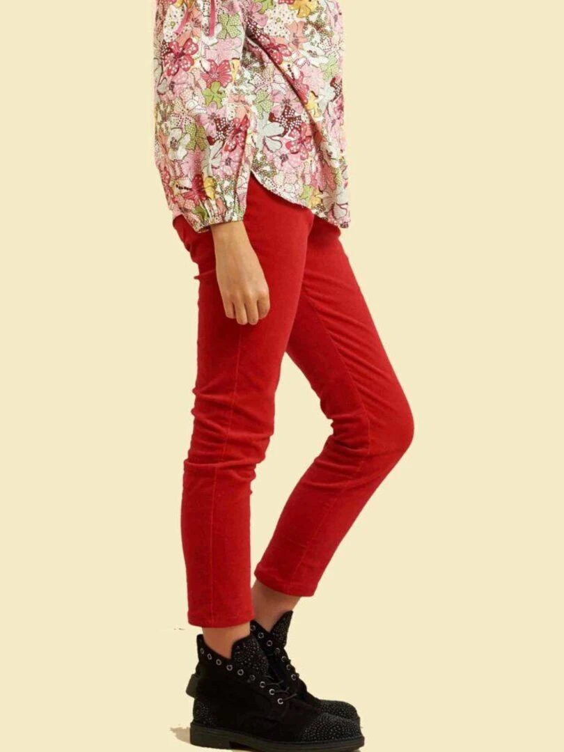 Pantalon Slim Velours Rouge Stretch MORGAN 'LA FAUTE A VOLTAIRE' Rouge