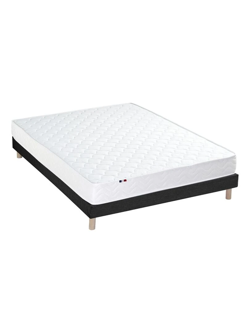 Ensemble Matelas Ressorts Fermes biconiques SPECTRE + Sommier Made in France Sommier Noir Noir Blanc