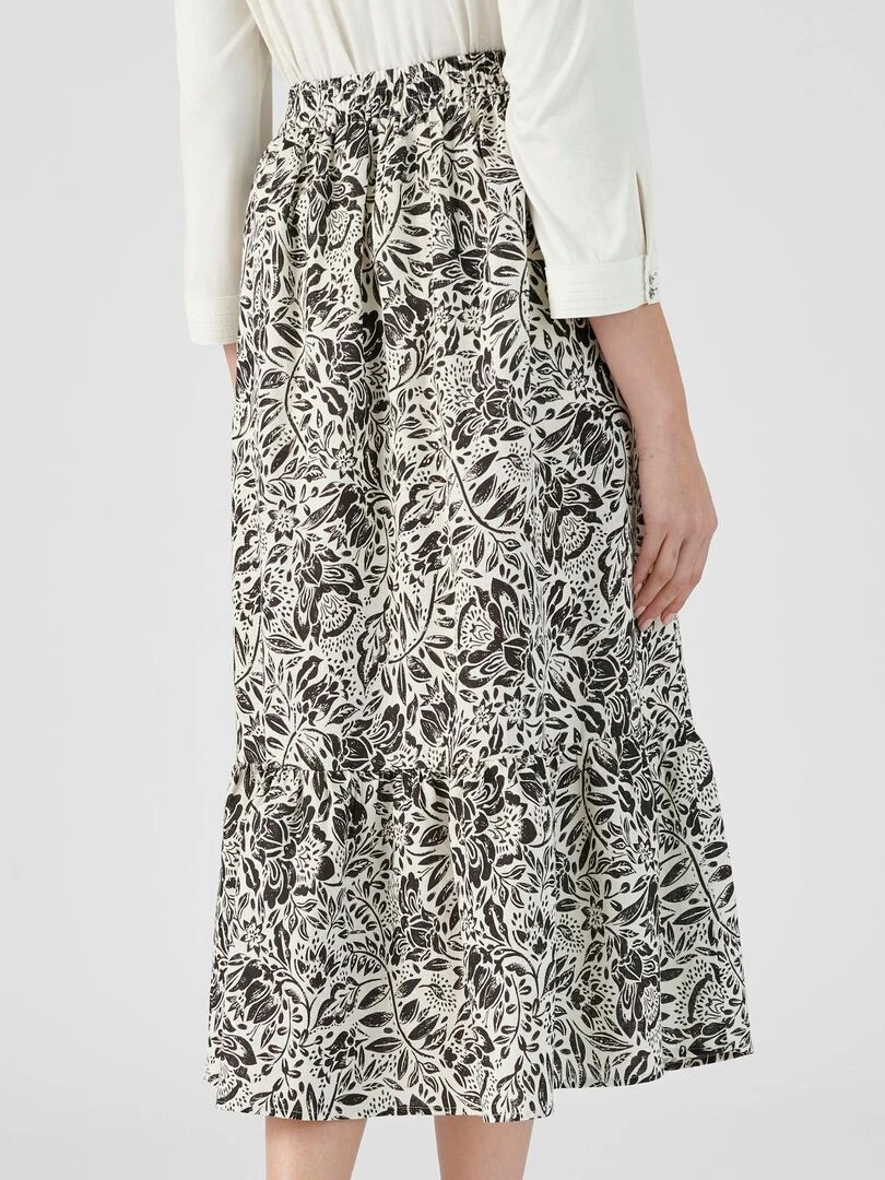 Jupon volanté mélange lin   Damart   Noir Blanc