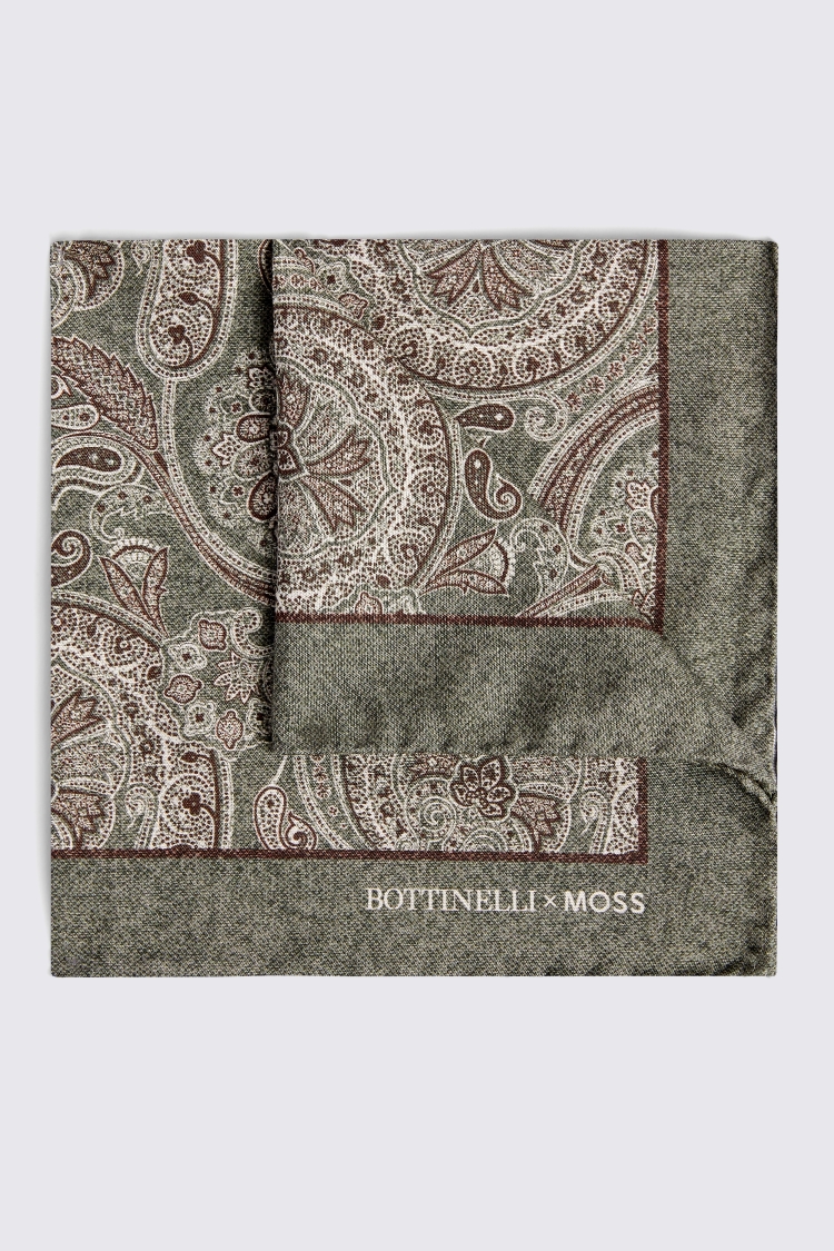 Bottinelli Sage Silk Paisley Pocket Square Buy Online at Moss