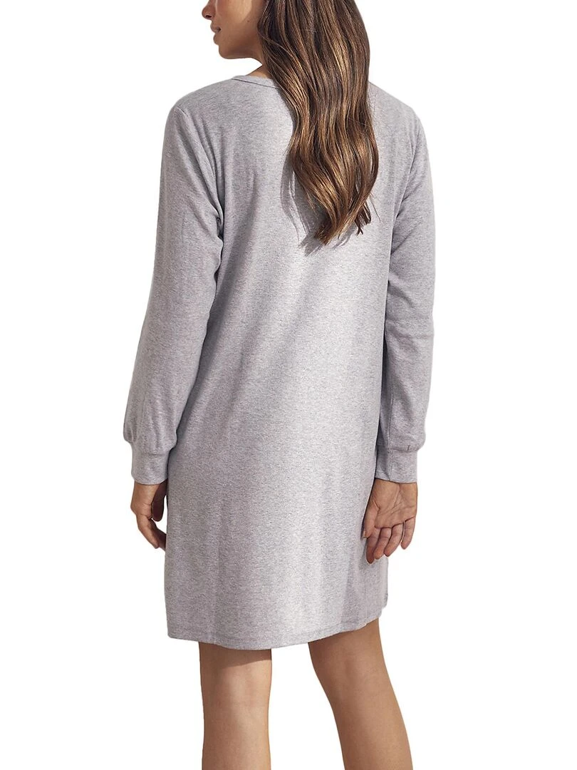 Chemise de nuit manches longues Cotton Gris