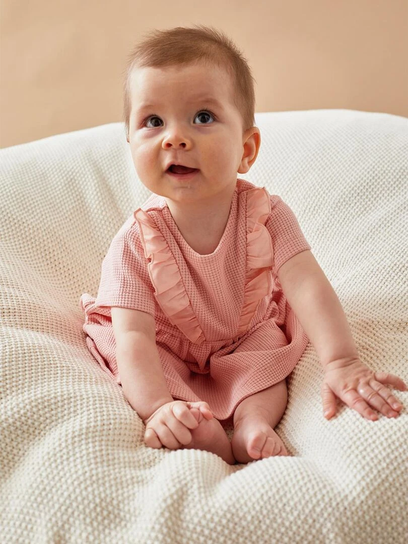 Set robe en jersey gaufré + legging  écru/rose clair   Noukie's   Rose