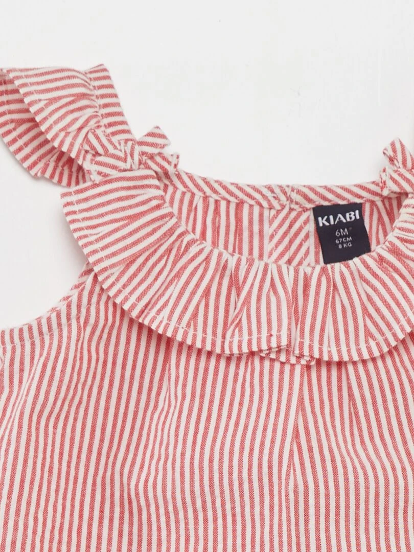 Top rayé à volants   Rouge