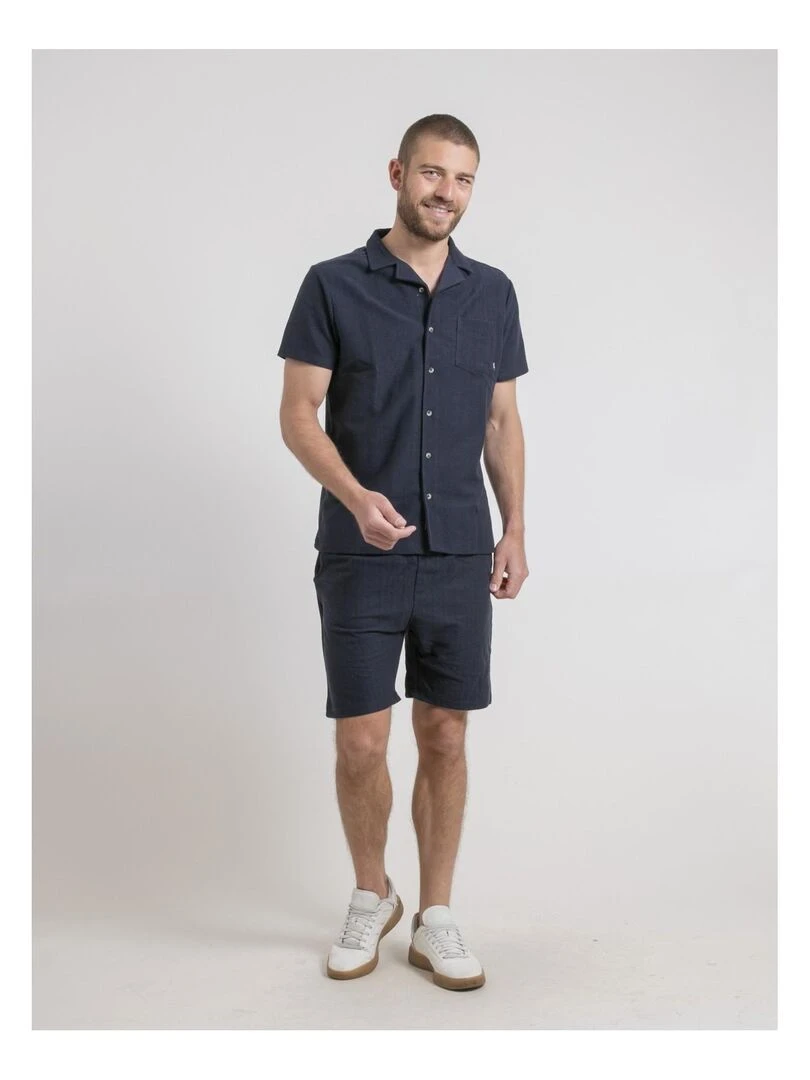 Chemise manches courtes maille coton DOJOPARIS   Bleu marine