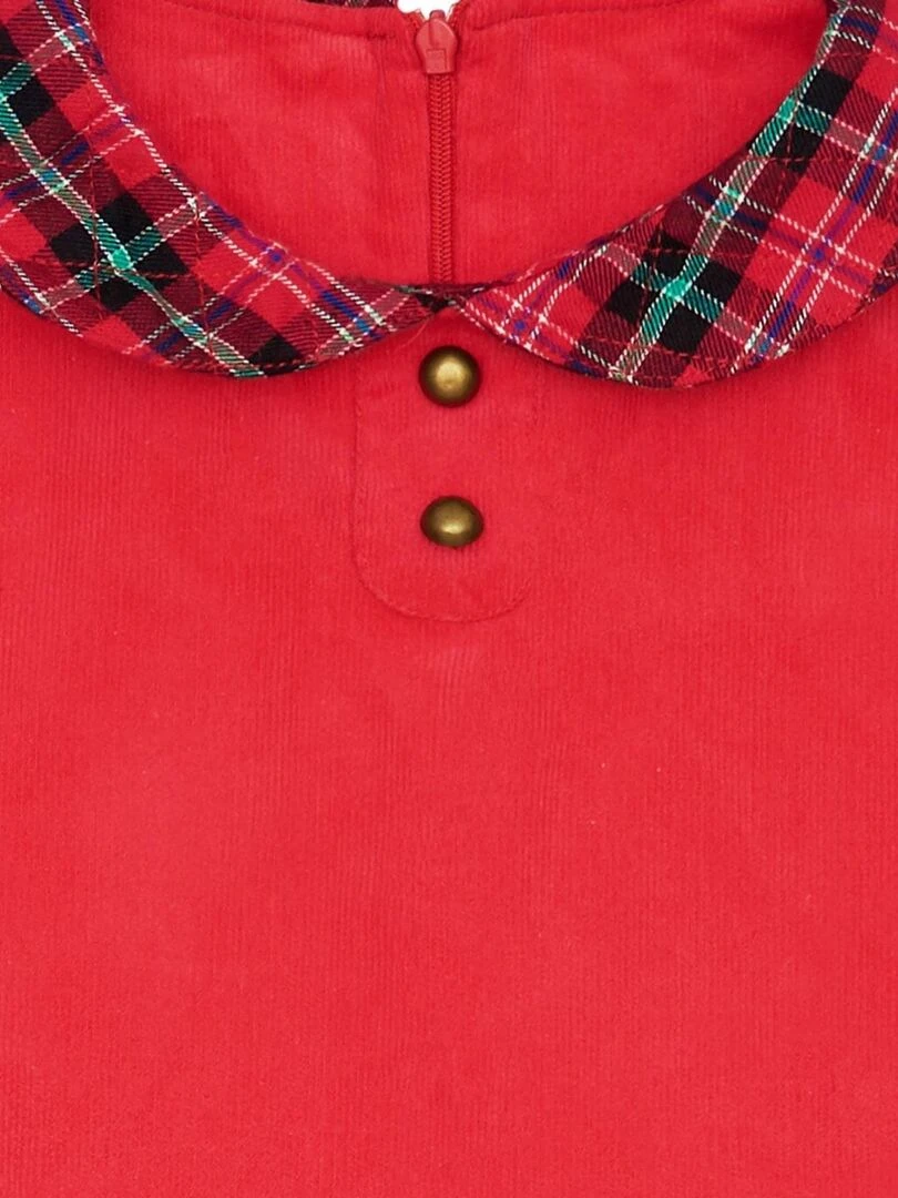 Robe de Noël Fille  Velours Rouge Col Claudine en Tartan  HEPBURN   'LA FAUTE A VOLTAIRE'   Rouge
