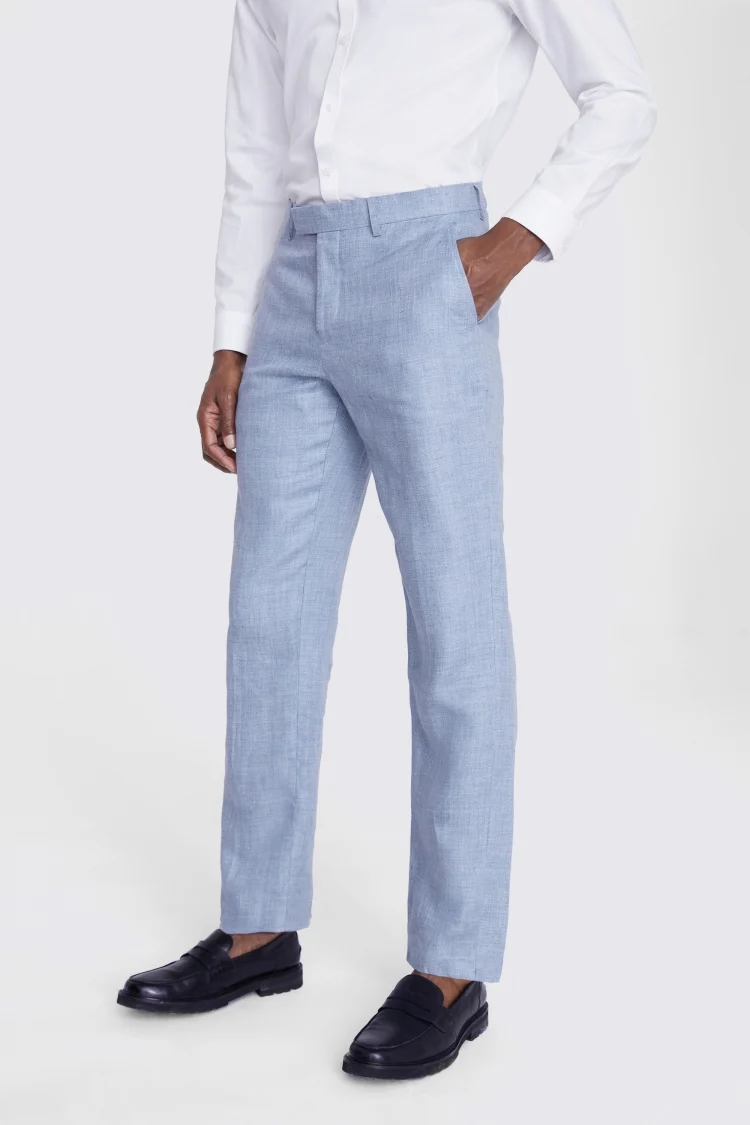 Regular Fit Dusty Blue Linen Trousers Buy Online at Moss