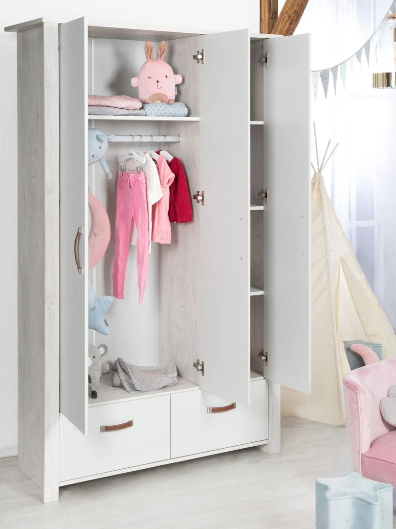 ROBA Armoire "Mila" 3 portes et 2 tiroirs – gris / blanc Gris clair