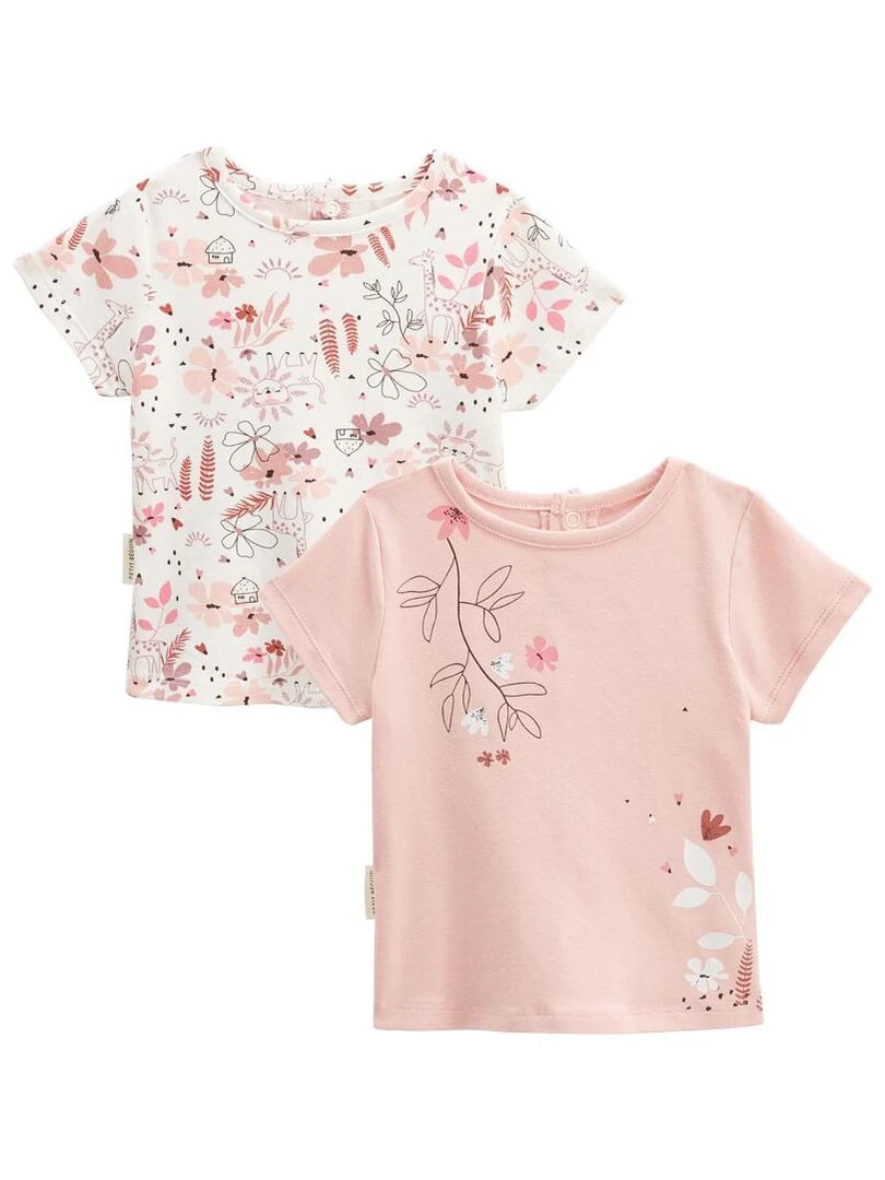 Lot de 2 t shirts bébé manches courtes Petit Safari Rose