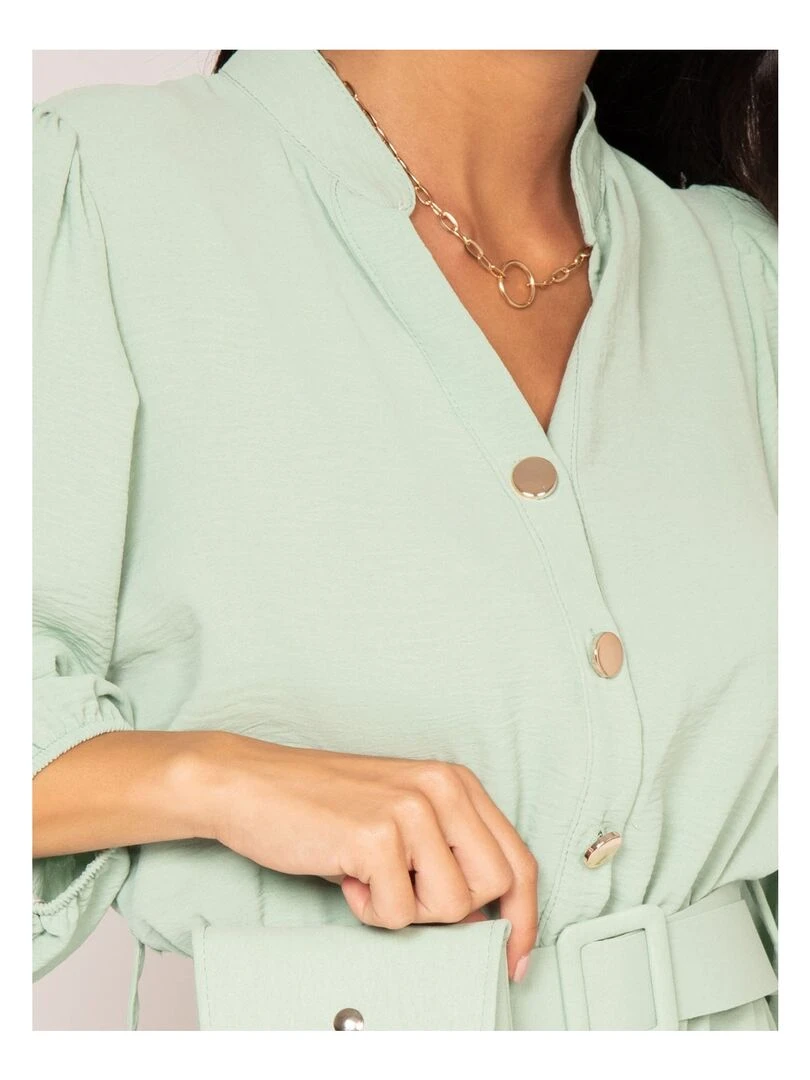 Robe chemise courte avec ceinture INATA   Vert d'eau