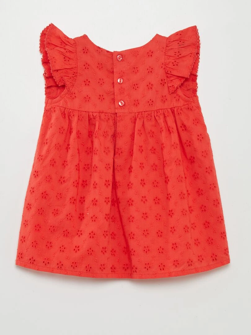 Robe avec broderies anglaises et volant rouge