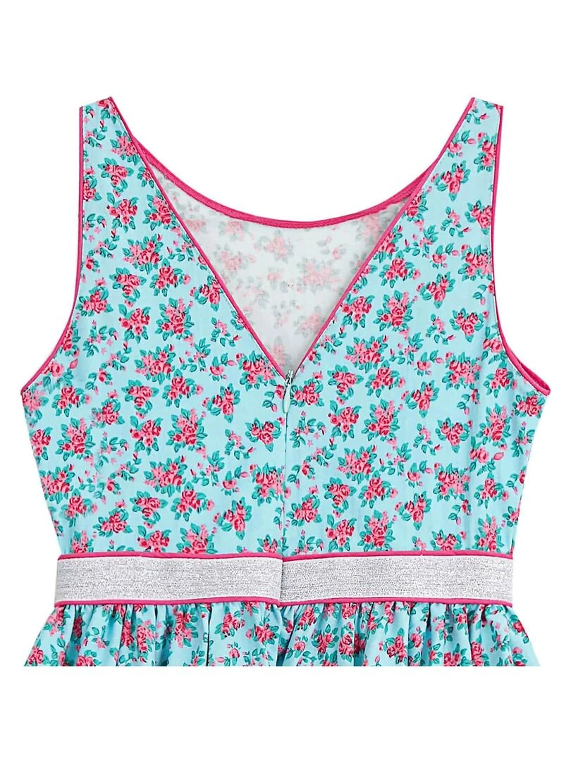 Robe Cérémonie Fleurie Bleu Turquoise Fuchsia  HEPBURN   'LA FAUTE A VOLTAIRE'   Bleu