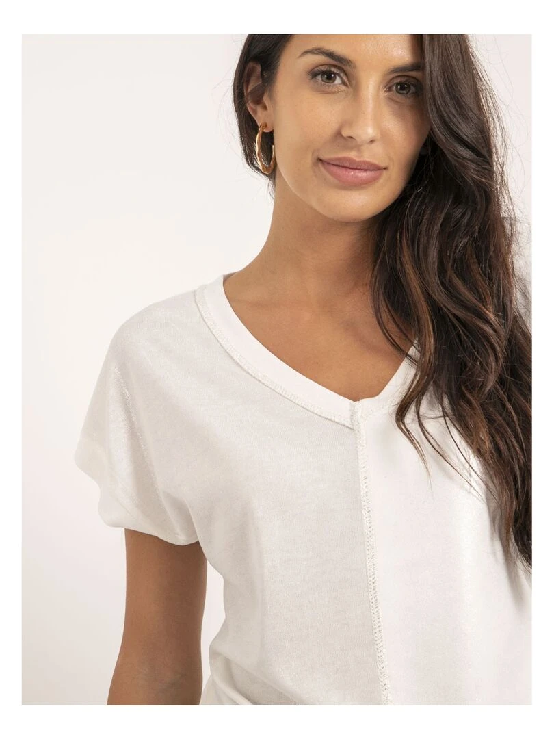 T shirt col V bimatière FAZZY   Blanc