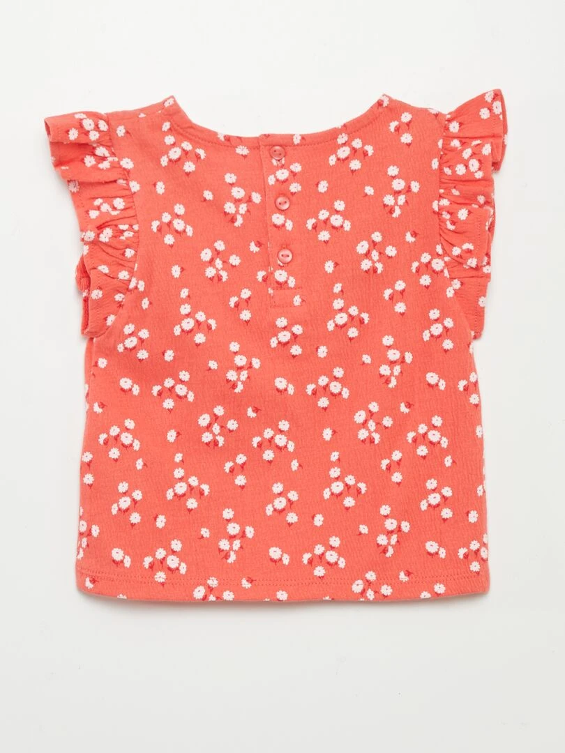 Tee shirt imprimé manches volantées   Rouge