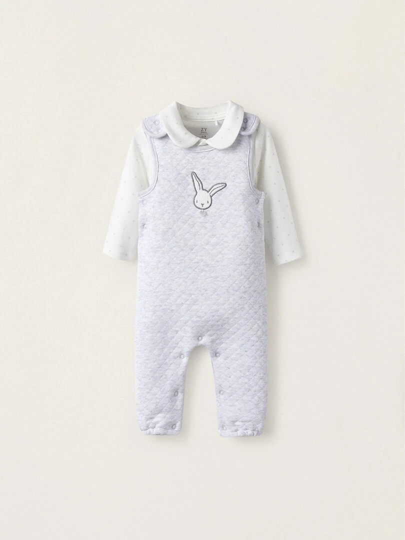 Body + Combinaison en coton pour nouveau né EARLY BLOOM Gris clair