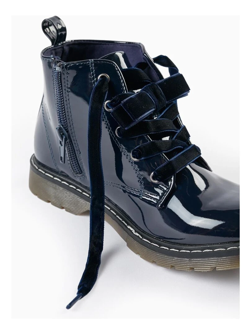 Bottes de motard vernies pour fille   NOËL   Bleu foncé
