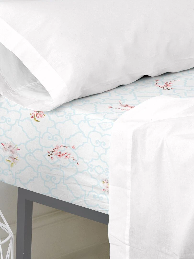 Drap housse Sakura "Happyfriday" Blanc