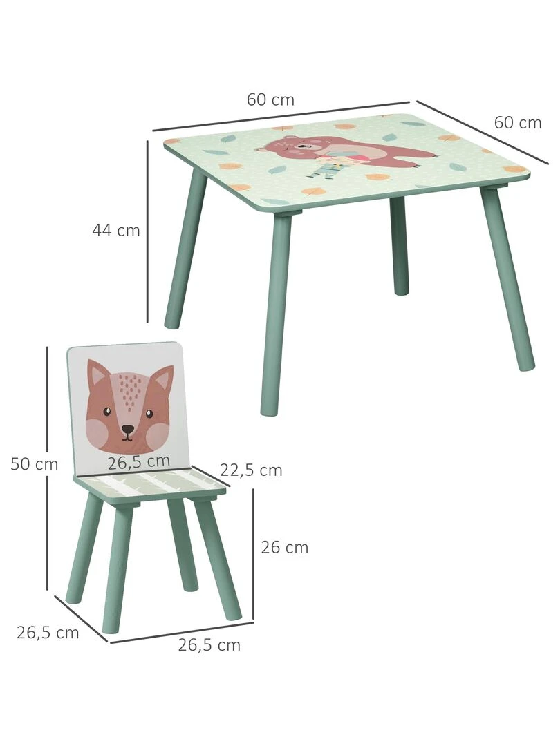 Ensemble table et chaises enfant design animaux de la forêt bois pin MDF vert   Vert