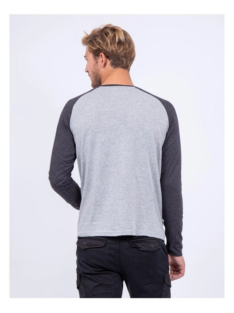 T shirt manches longues col rond pur coton JANDAT gris anthracite