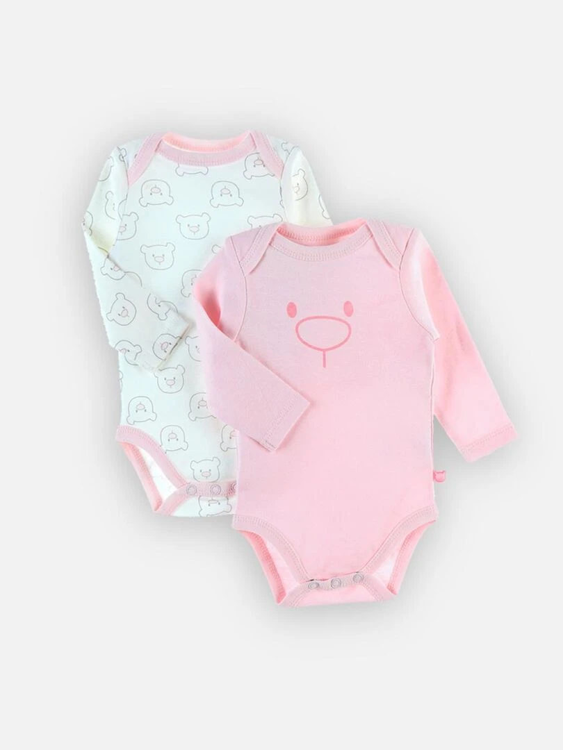 Set de 2 bodys croisés en coton BIO rose/blanc Noukie's Rose