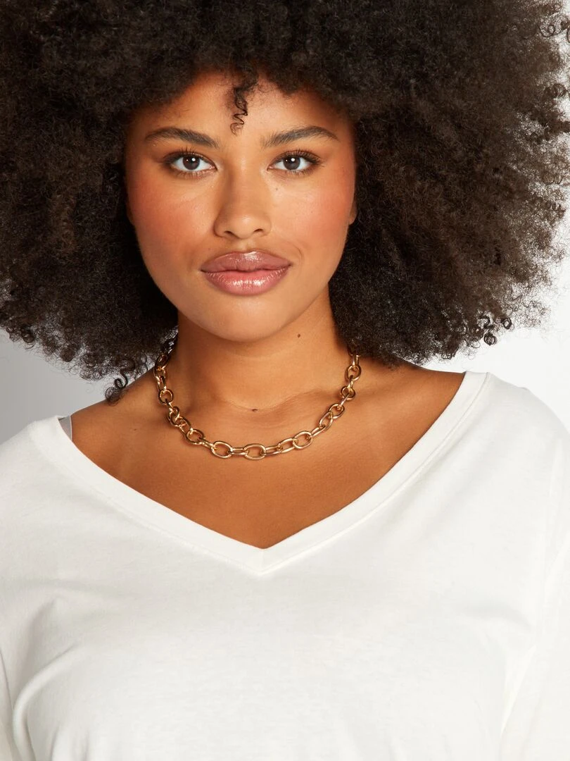 Tee shirt basique manches longues et col V   blanc
