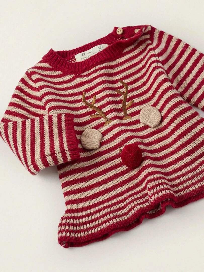 Pull en Maille pour Nouveau Né 'Rudolph   Noël'   NOËL   Rouge foncé