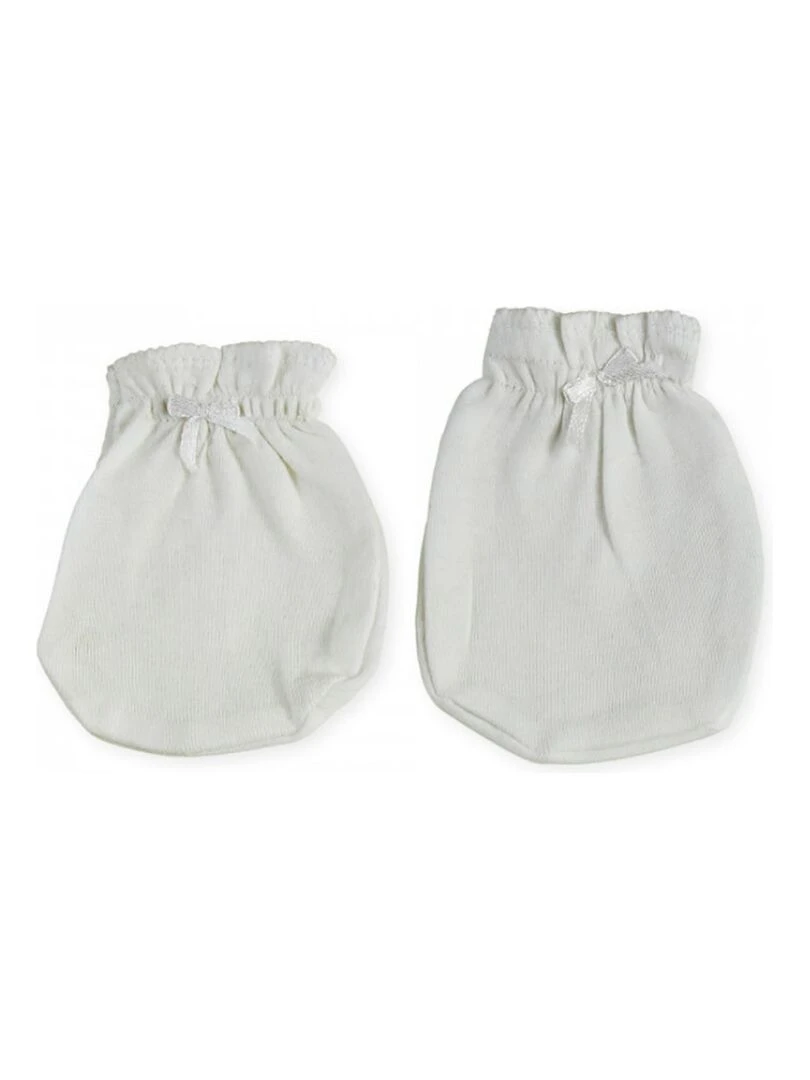 Moufles de naissance en coton blanches Blanc